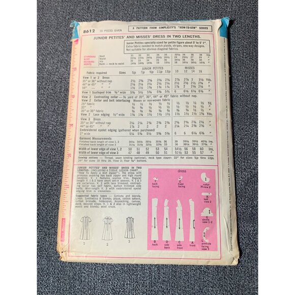 Simplicity 8612 Pattern Size 12 Misses Mini-Length Dress uncut - Picture 2 of 2